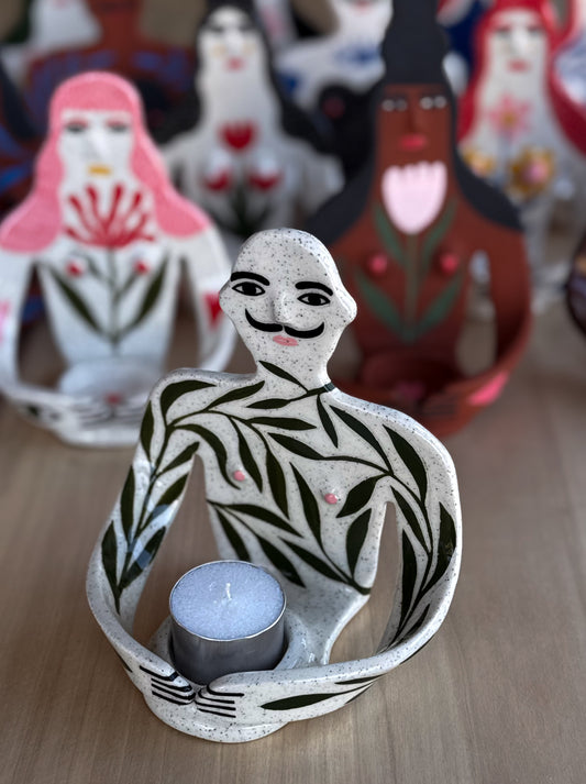 Candle Holder - green plants boy