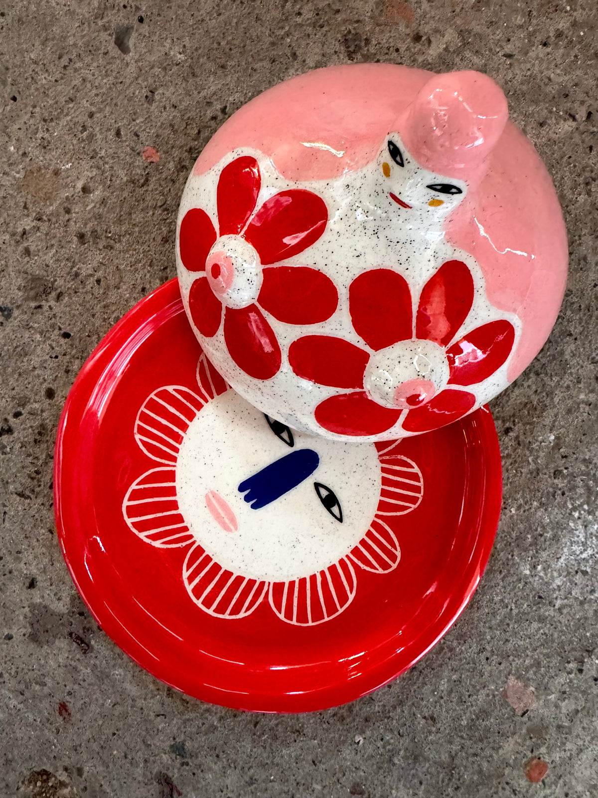 Butter Dish - pink and red