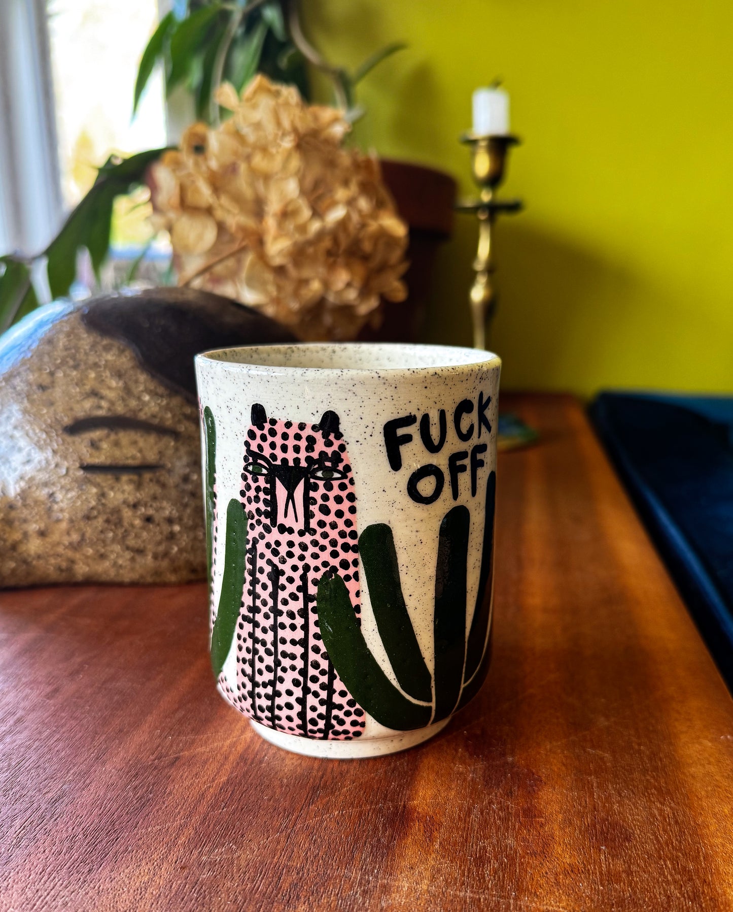 Fuck off small - speckled clay cup
