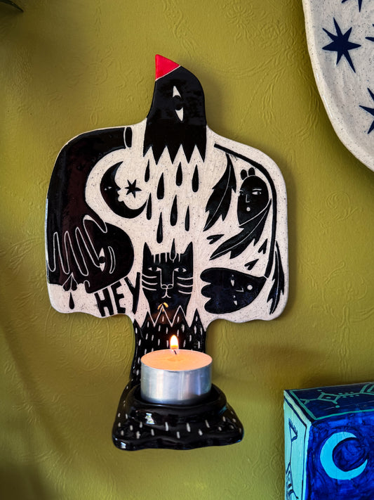 Candle Holder - black bird