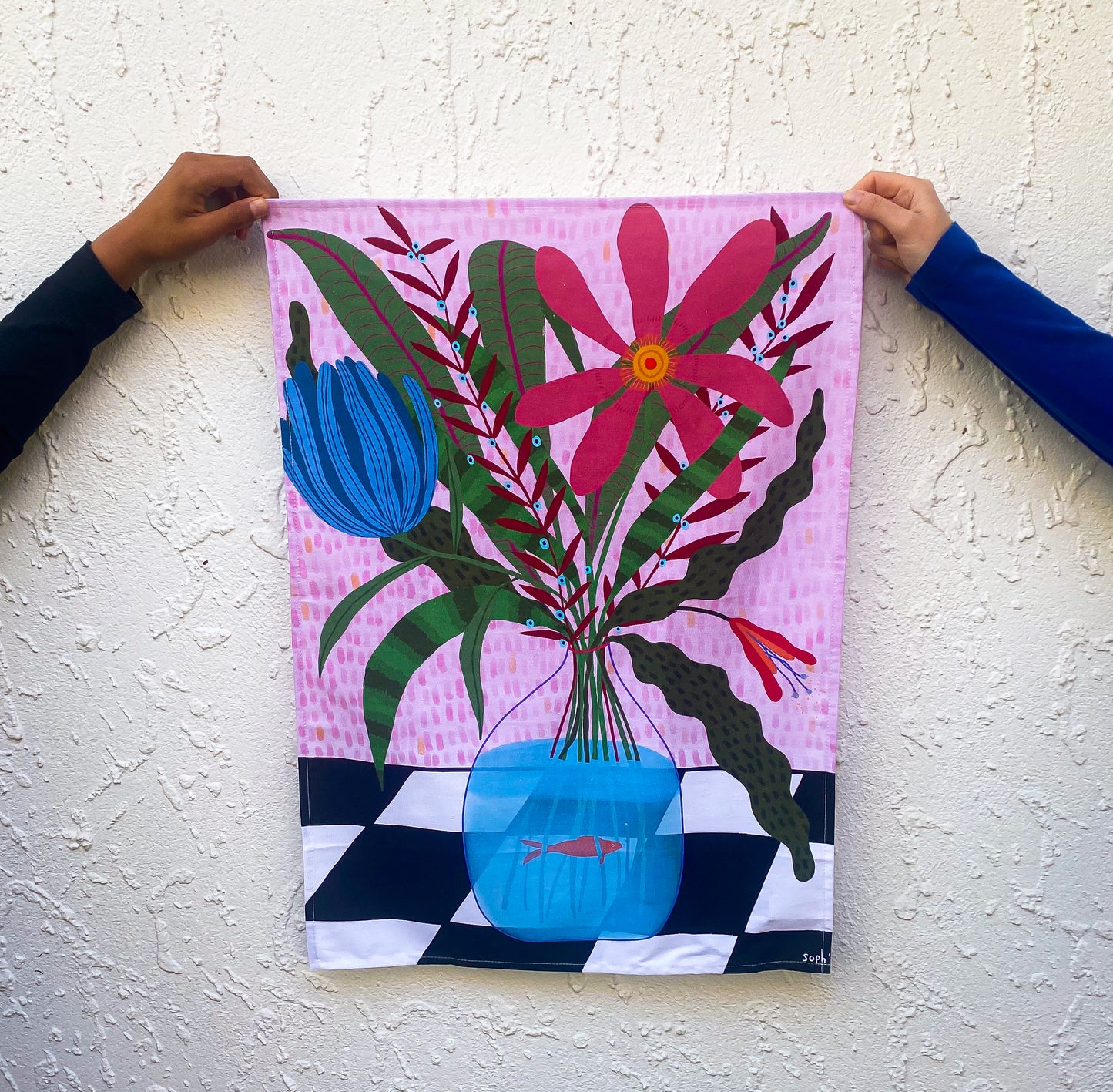 The flowers and a fish - Tea Towel