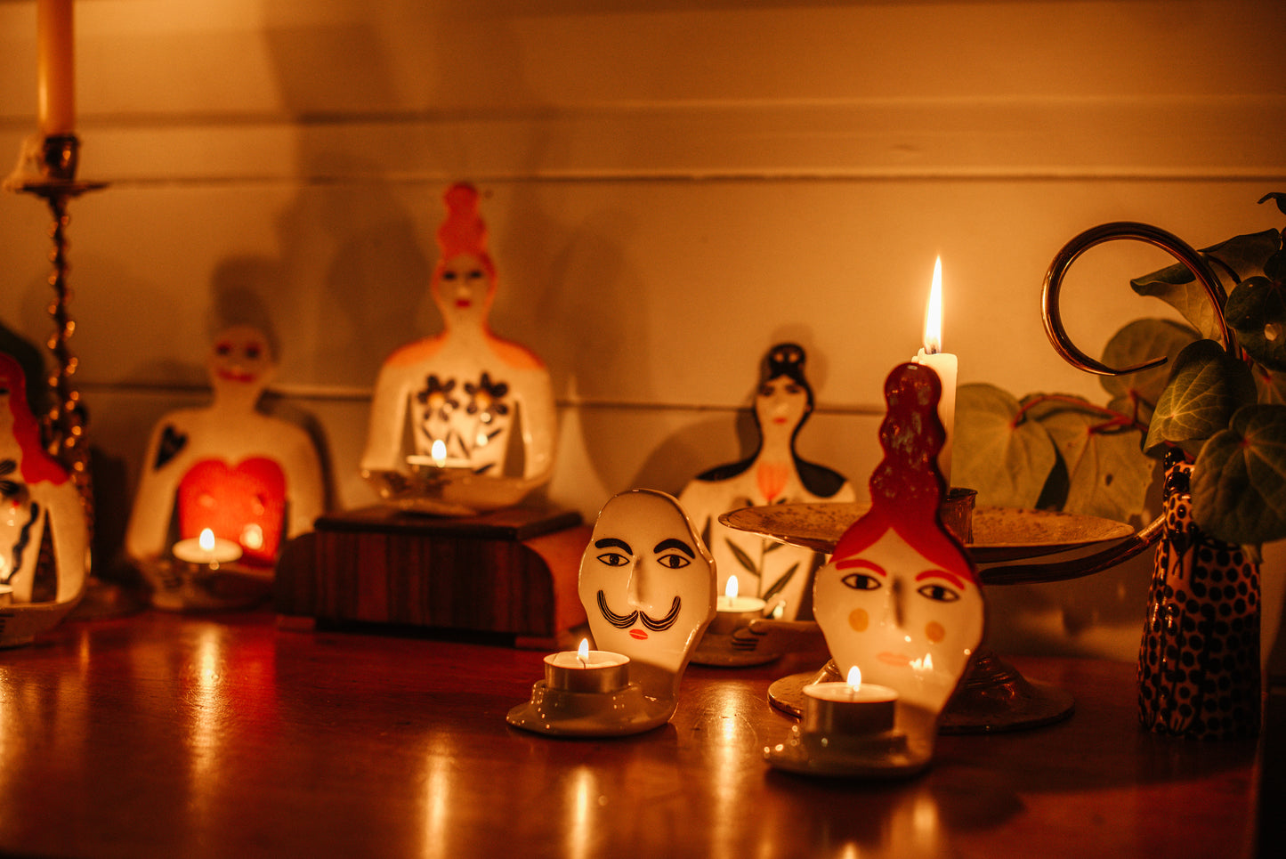 Candle Holder - red hair and blue flora