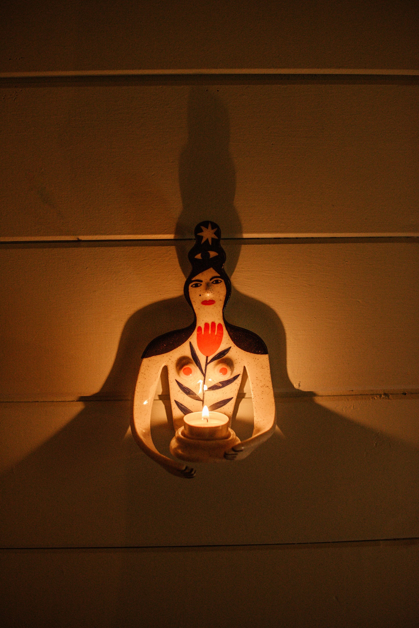 Candle Holder - red hair and blue flora