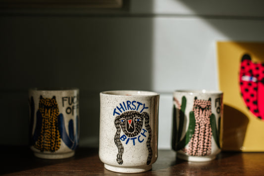 Thirsty Bitch - speckled clay cup