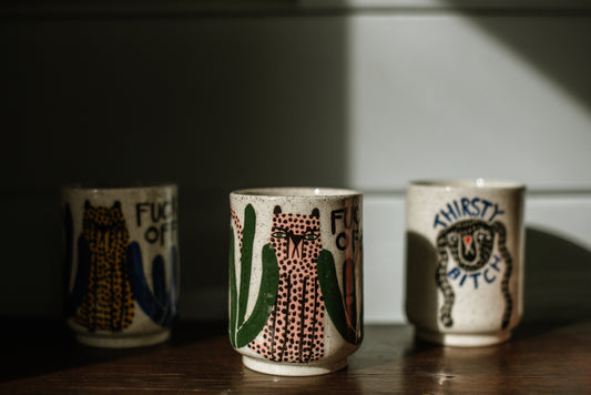 Fuck off small - speckled clay cup