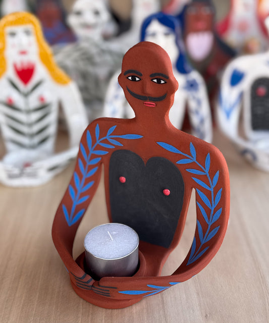 Candle Holder - gentleman with blue flora