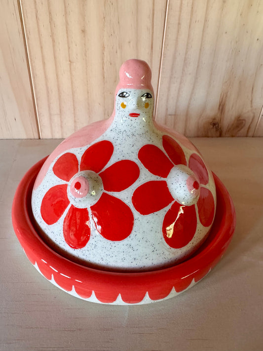 Butter Dish - pink and red