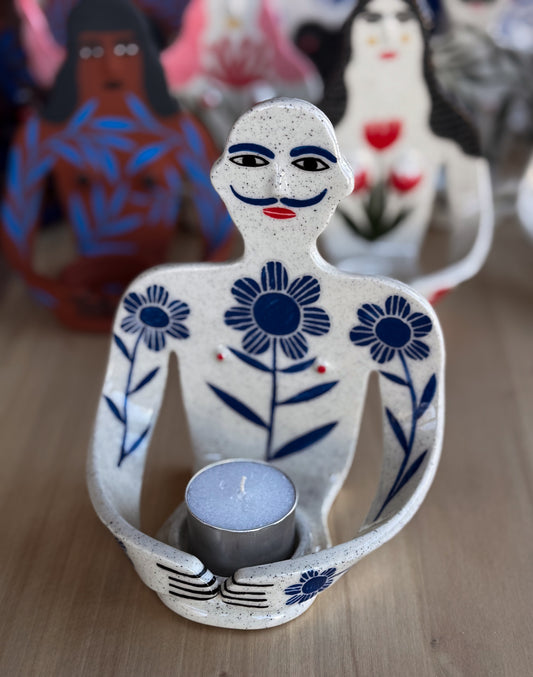 Candle Holder - blue flower boy
