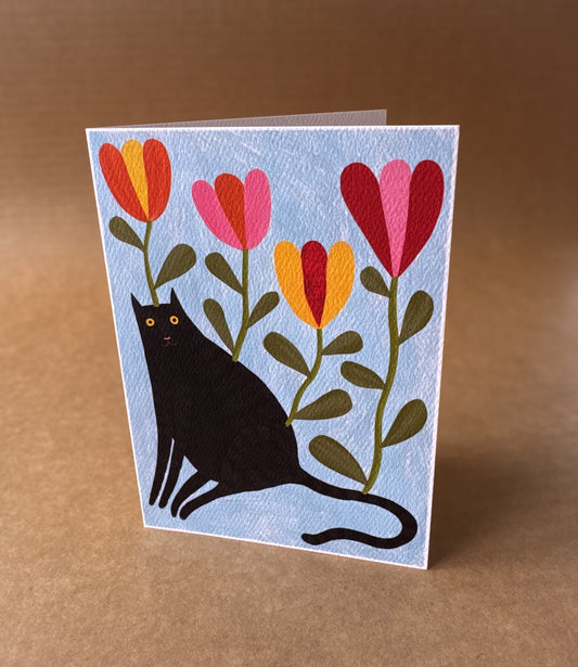 Card - Cat loves flowers