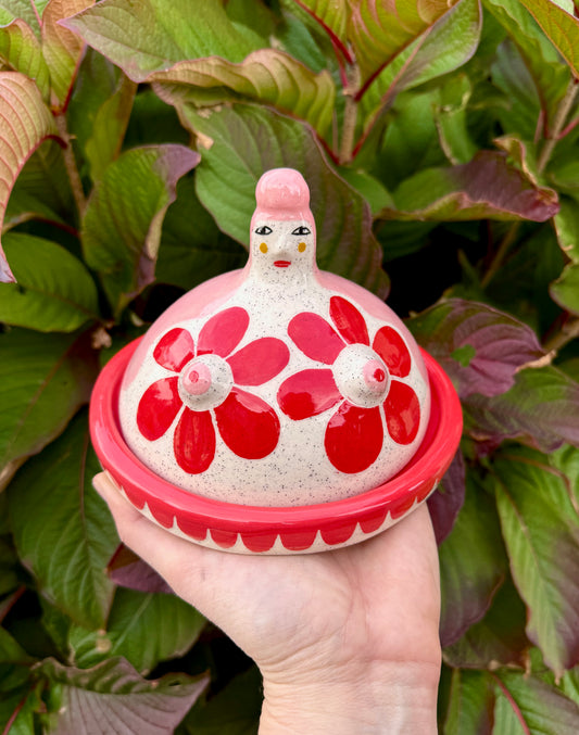 Butter Dish - pink and red
