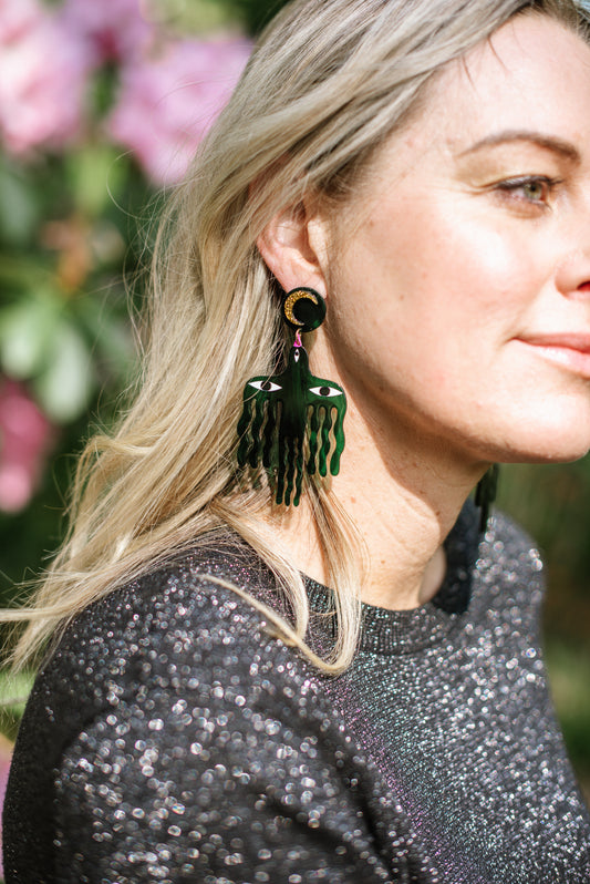 Forest Green Bird Earrings