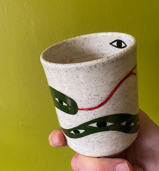 Snake love eyes - speckled clay cup