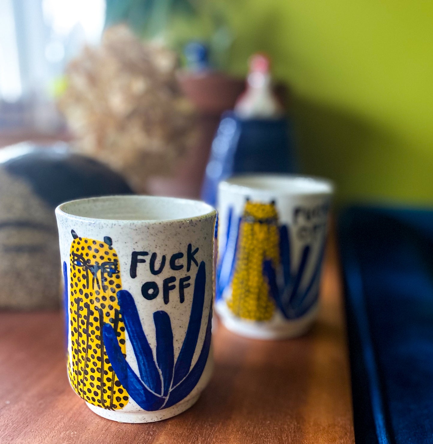 Fuck off small - speckled clay cup
