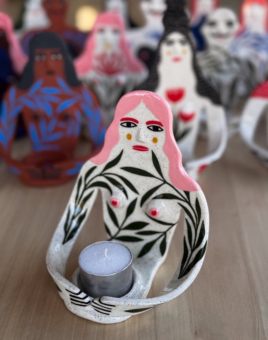 Candle Holder - green plants girl