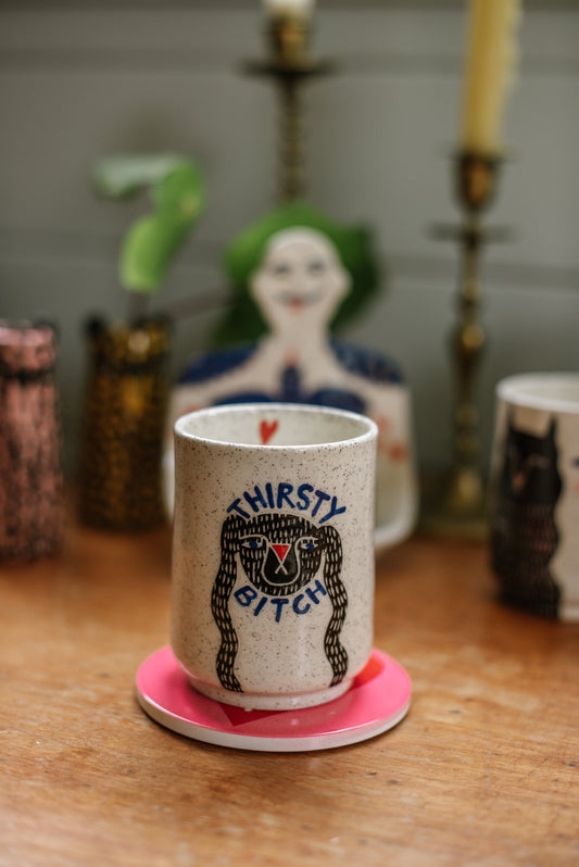 Thirsty Bitch - speckled clay cup