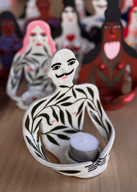 Candle Holder - green plants boy