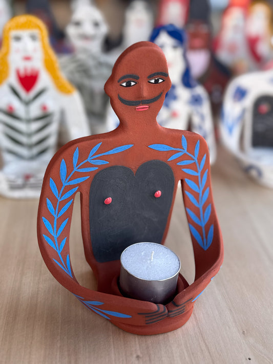 Candle Holder - gentleman with blue flora