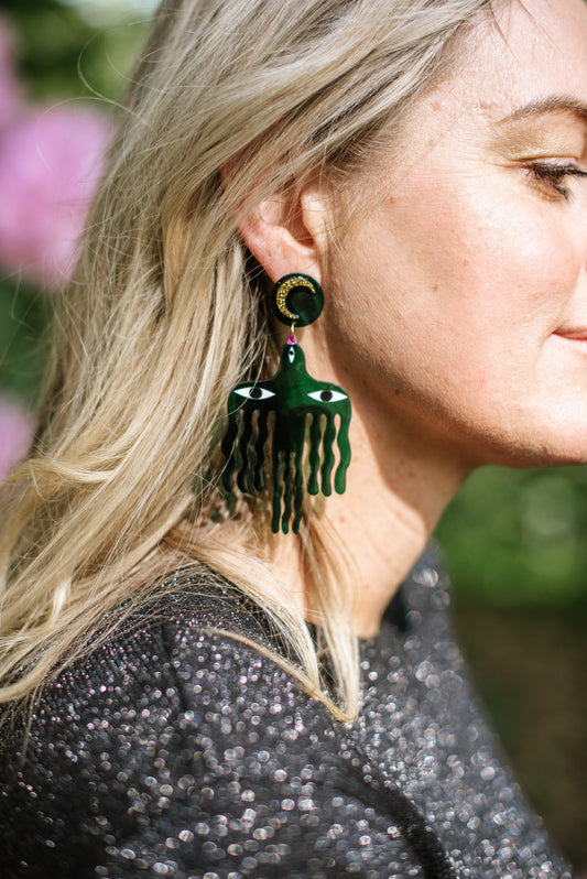 Forest Green Bird Earrings